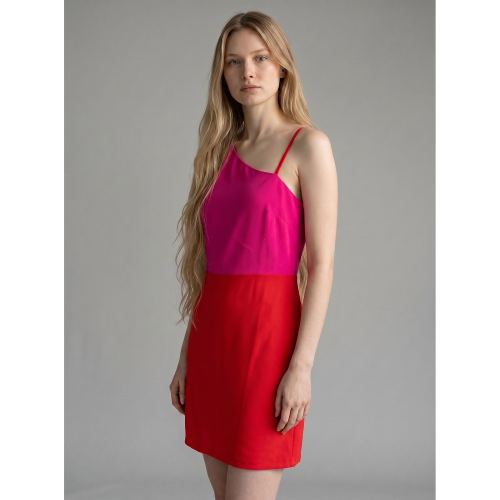 Sugar Lips Womens Colorblock Asymmetrical Mini Dress Pink Red SD1857 Size L NEW